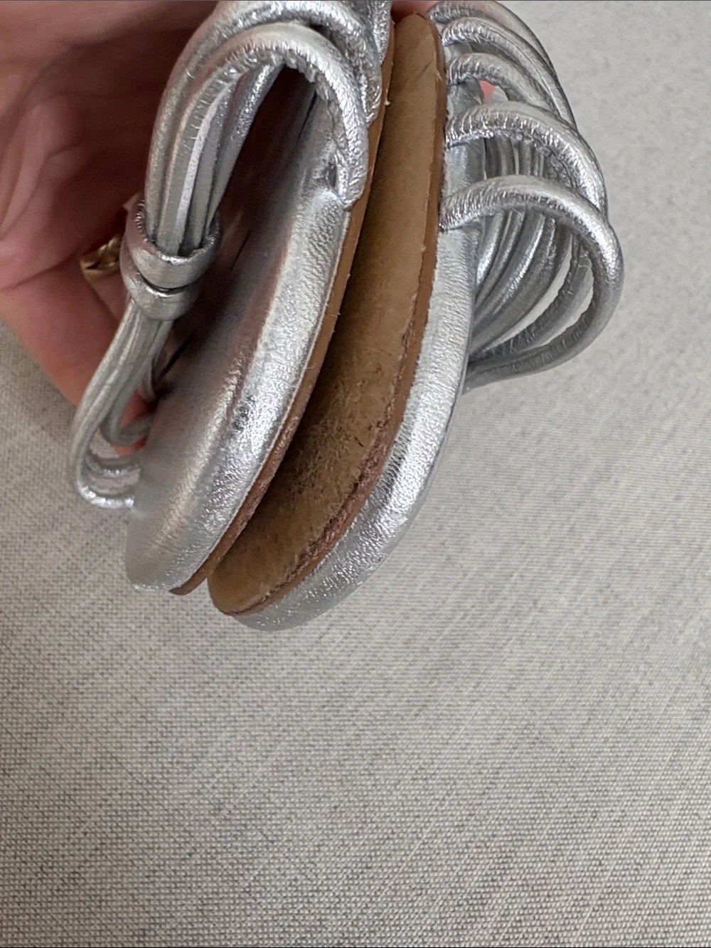 By Anthropologie Size 8 Silver Strappy Flat Sandals